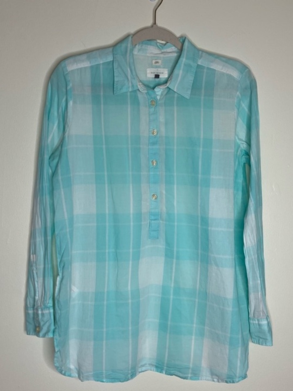 Loft The Softened Shirt cotton popover gingham checked plaid top M